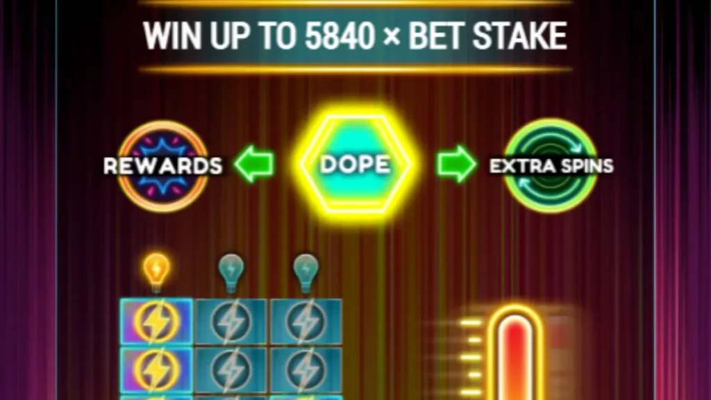 Tampilan visual neon futuristik dari slot Dopamine Rush Dice