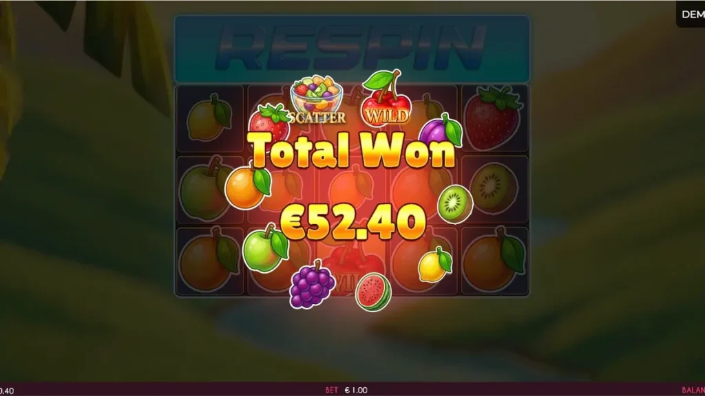 Tampilan visual slot Fruits Madness dengan simbol buah yang cerah dan fitur Wild Tower.