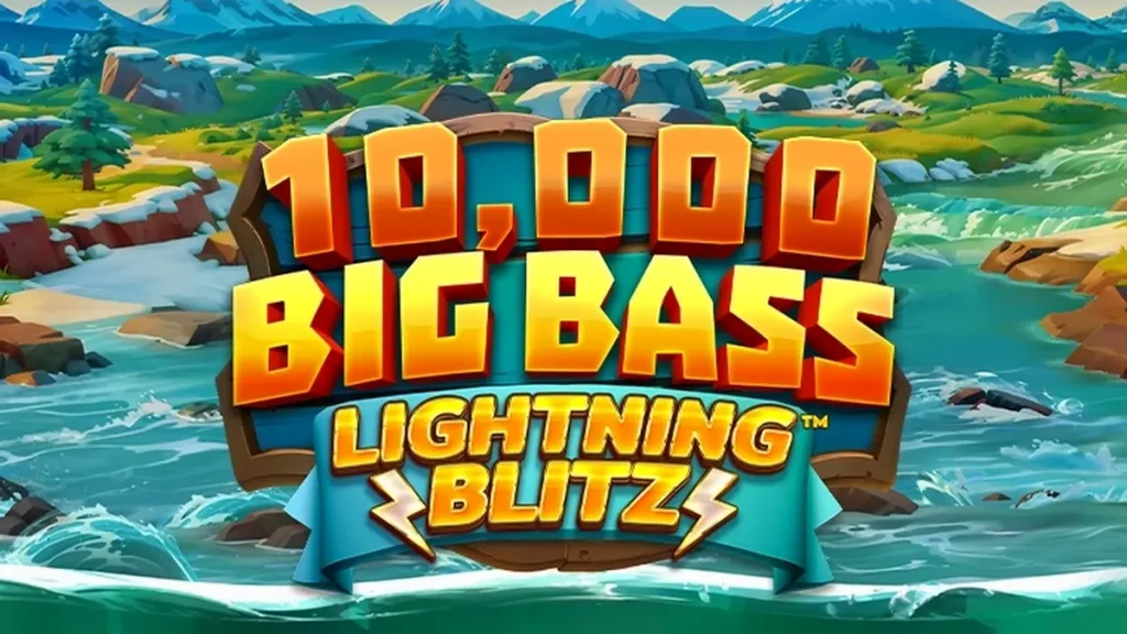 Tampilan visual slot 10,000 Big Bass Lightning Blitz dengan simbol ikan dan efek kilat